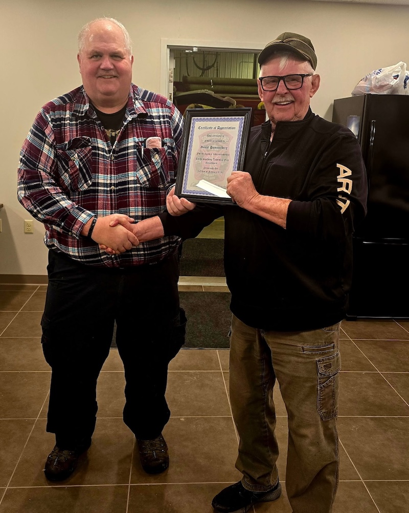 The Spalding Township Fire Department recently held their annual Recognition Banquet. This year, our Fire Chief, Dan Hammerberg, was recognized for serving our Fire Department for 40 years. Thank you and congratulations, Dan!